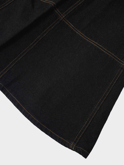 Seamed Full Circle Denim Skirt-Black