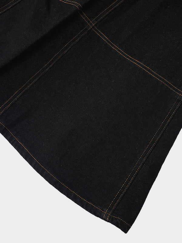Seamed Full Circle Denim Skirt-Black