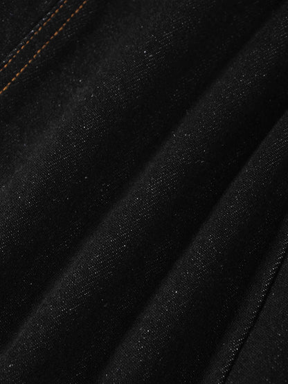 Seamed Full Circle Denim Skirt-Black