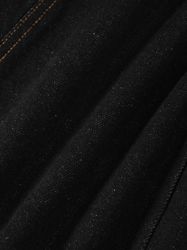 Seamed Full Circle Denim Skirt-Black