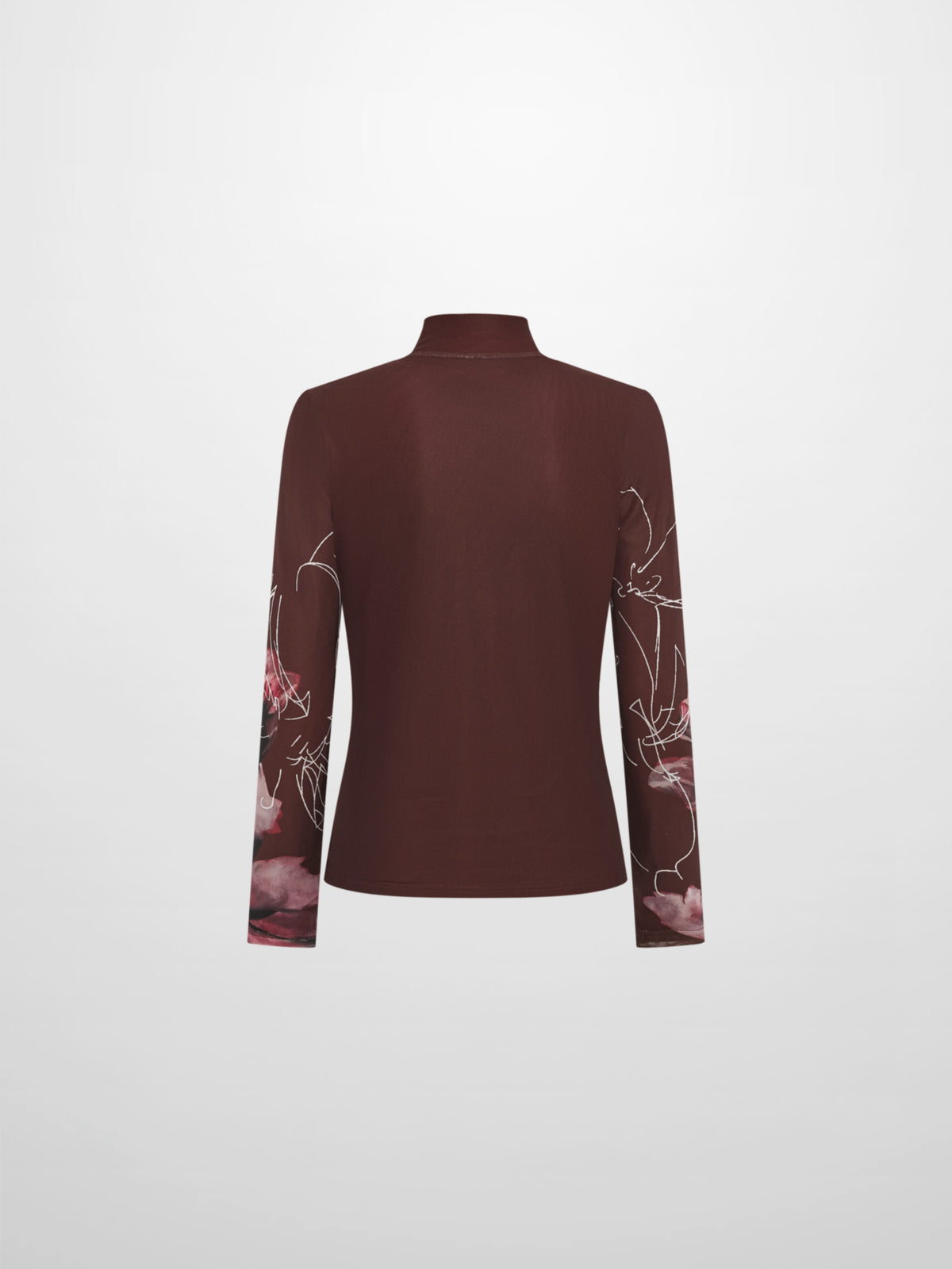 High Neck Mesh Printed Top - Burgundy Floral