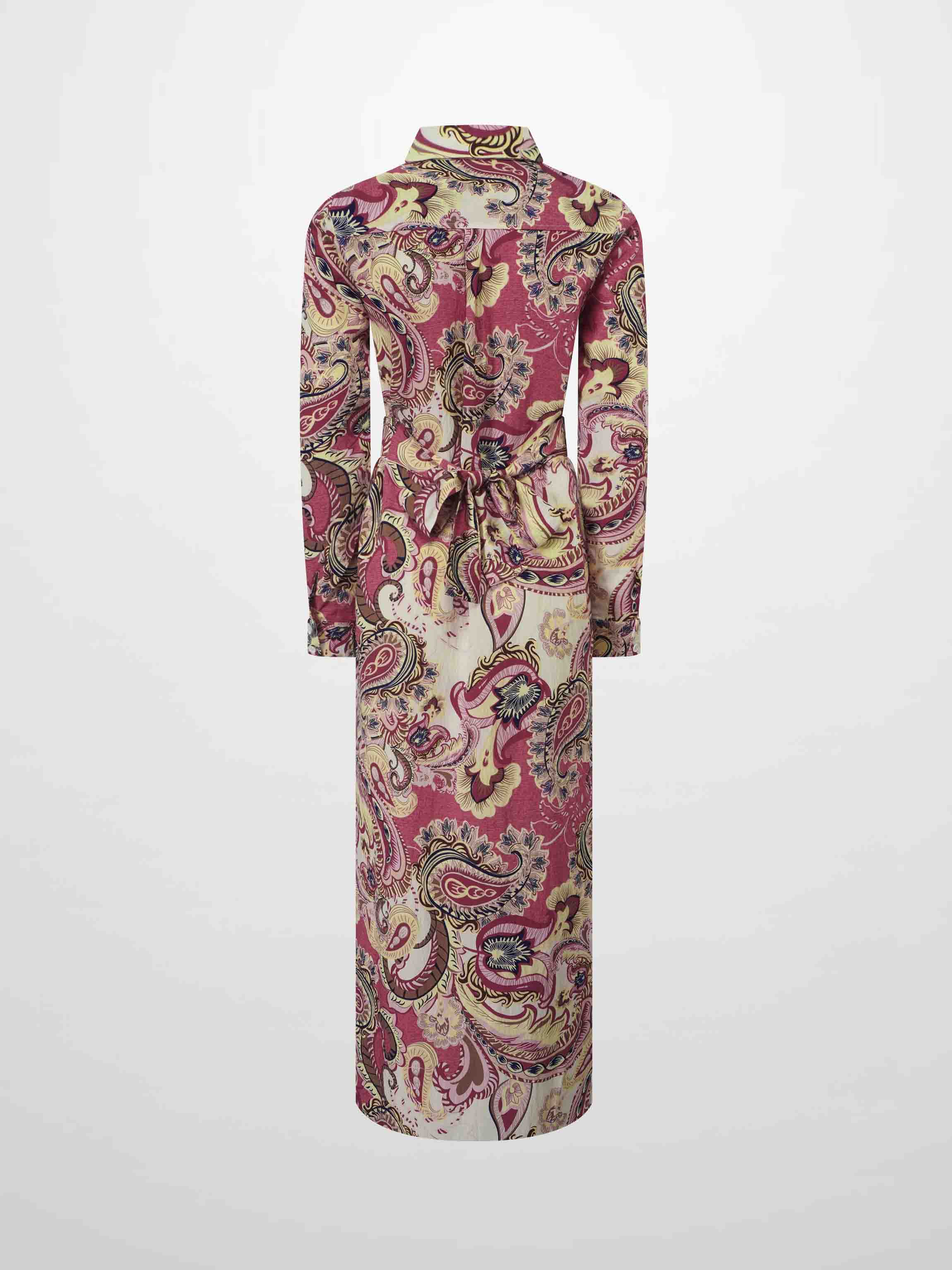 Long Button Down Shirtdress-Coral Paisley