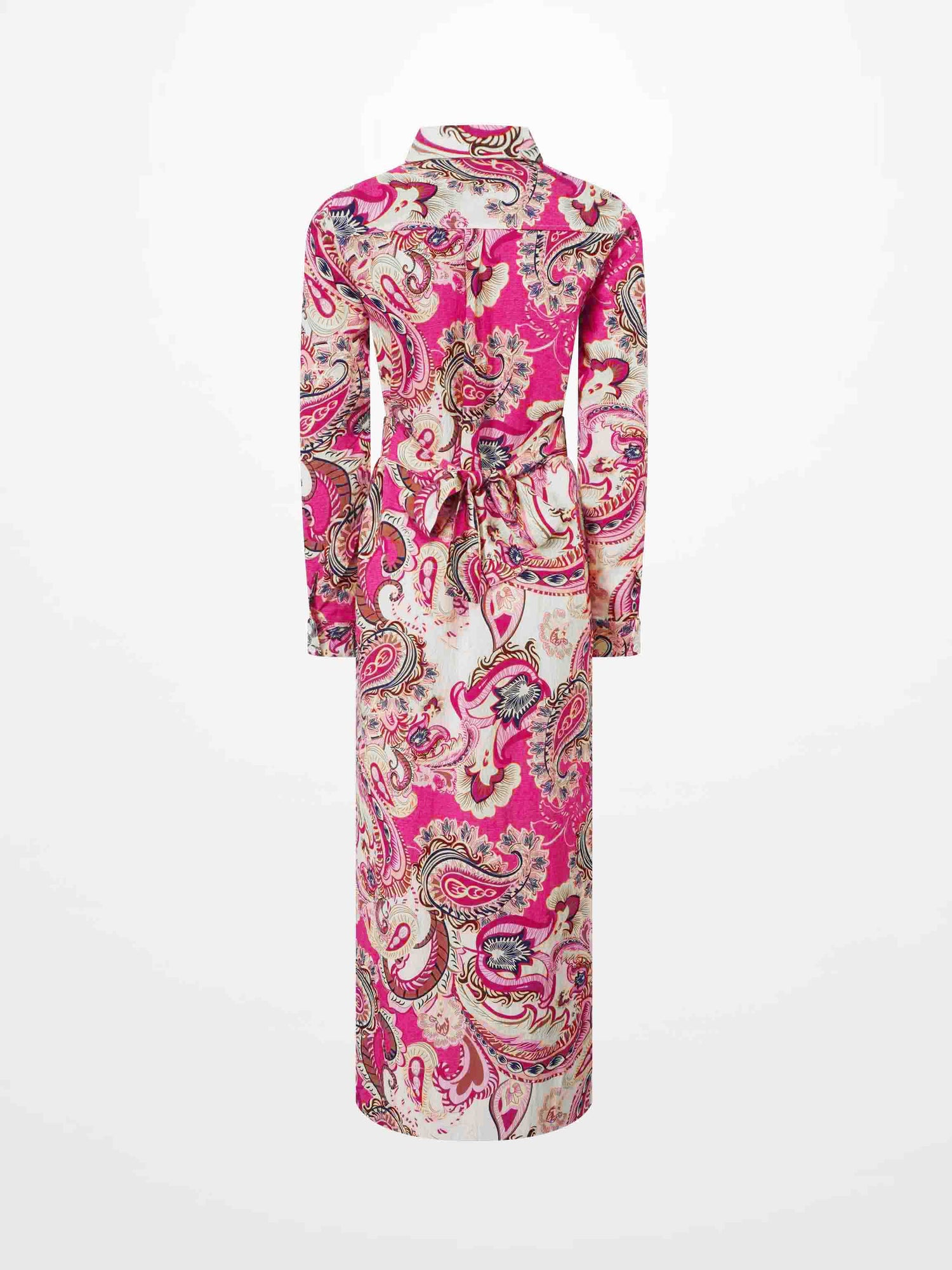 Long Button Down Shirtdress-Coral Paisley