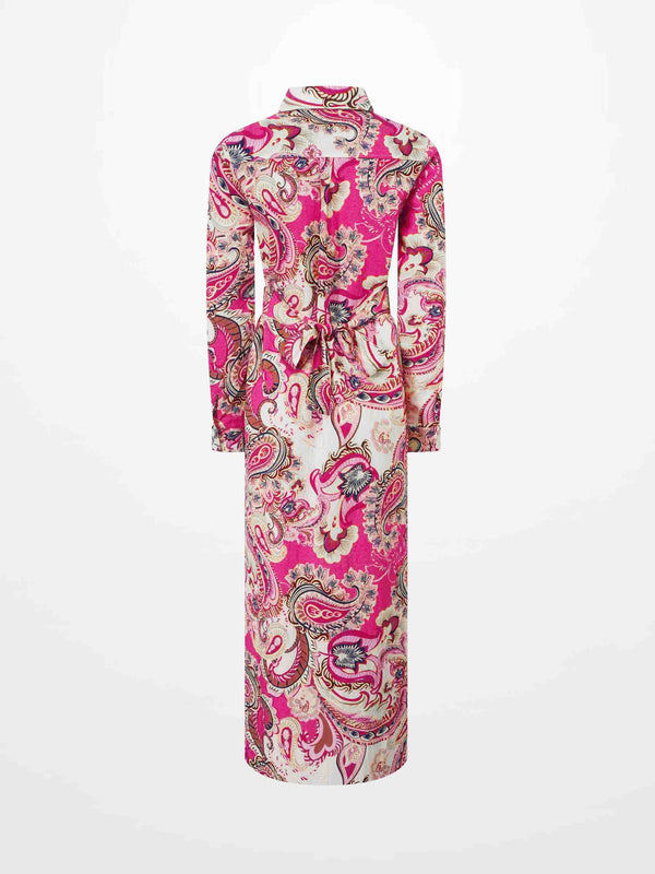 Long Button Down Shirtdress-Coral Paisley