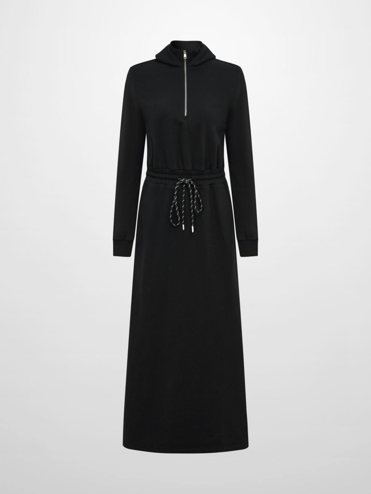 Hooded Sweatshirt Dress - Black