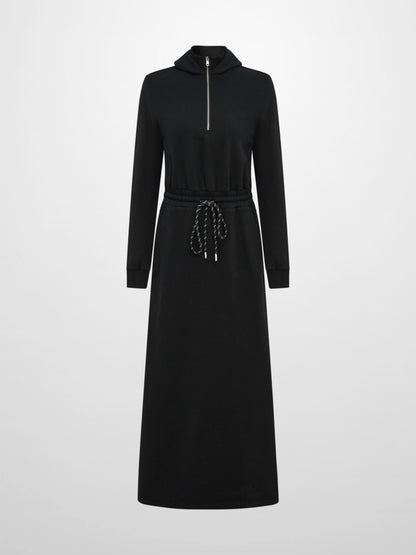 Hooded Sweatshirt Dress - Black