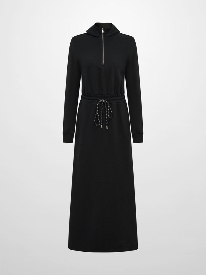 Hooded Sweatshirt Dress - Black