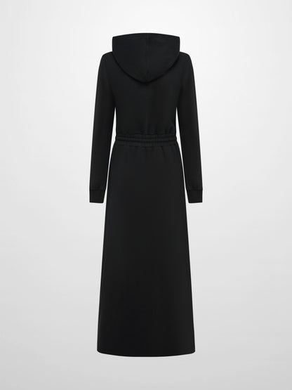 Hooded Sweatshirt Dress - Black
