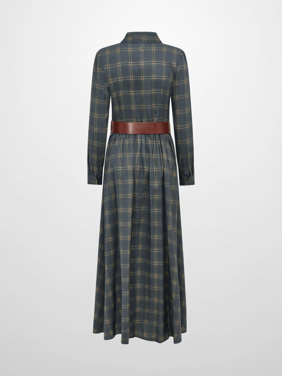 Full Maxi Plaid Shirt Dress - Grey/Yellow