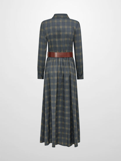 Full Maxi Plaid Shirt Dress - Grey/Yellow