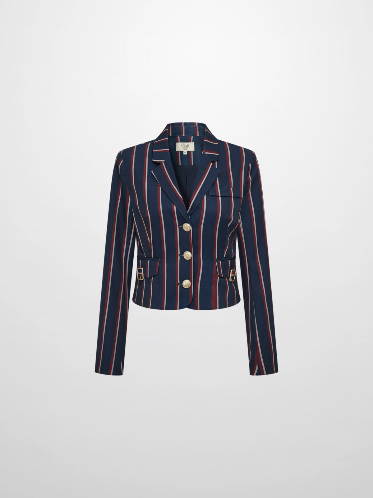 Crop Gold Button Jacket - Navy Stripe