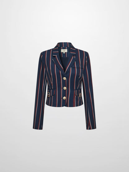 Crop Gold Button Jacket - Navy Stripe
