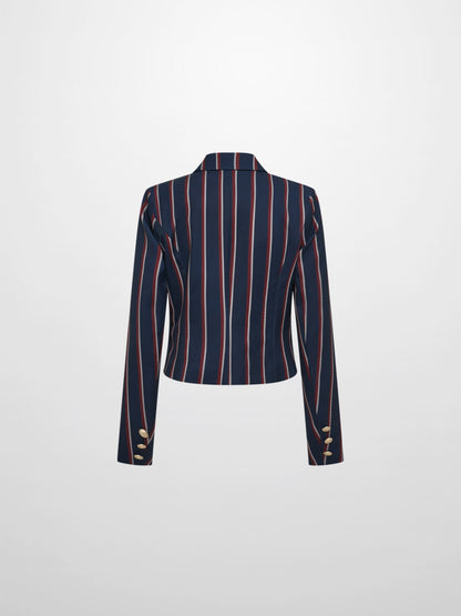 Crop Gold Button Jacket - Navy Stripe