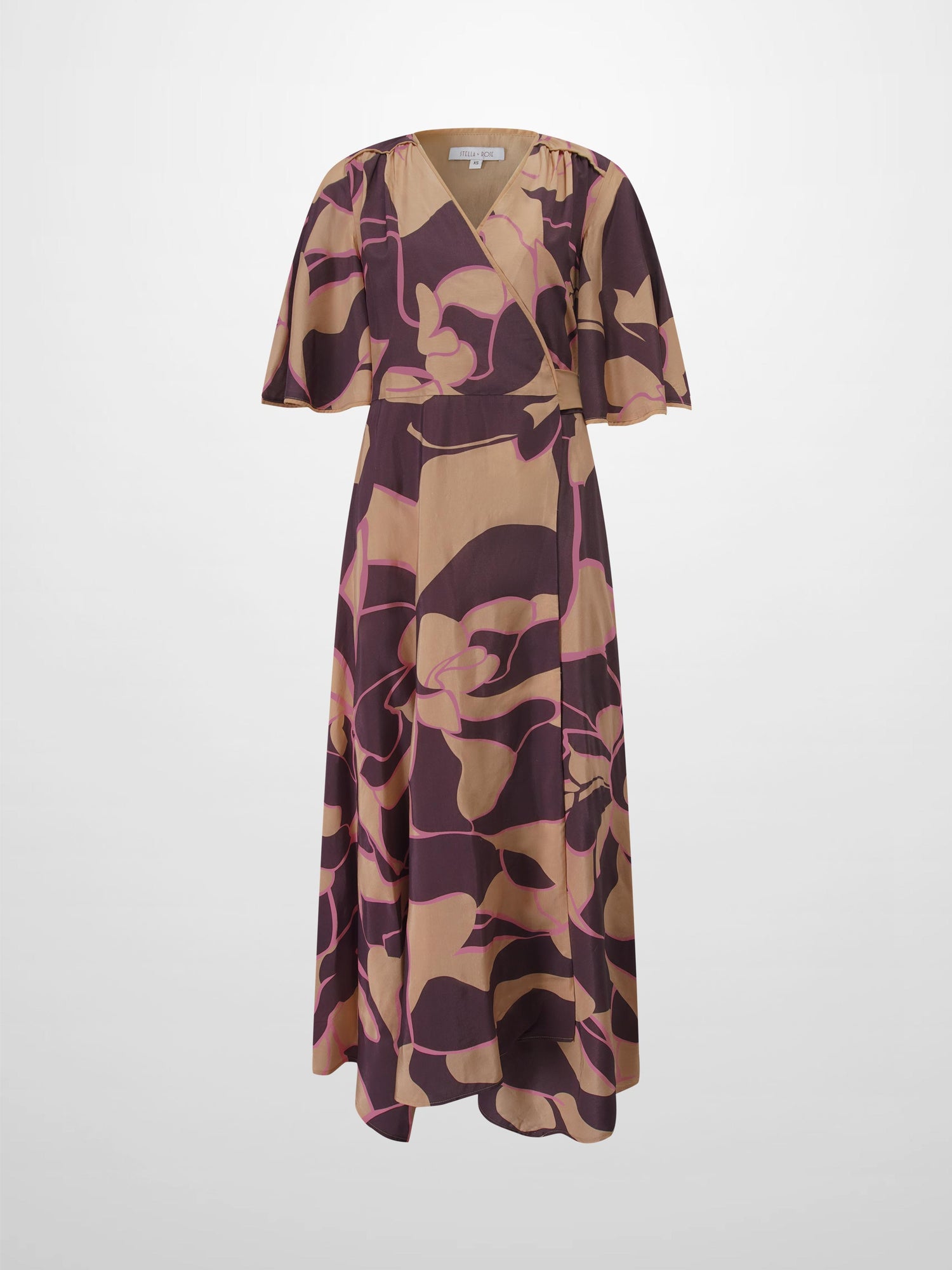 Flutter Sleeve Wrap Dress-Peach Floral