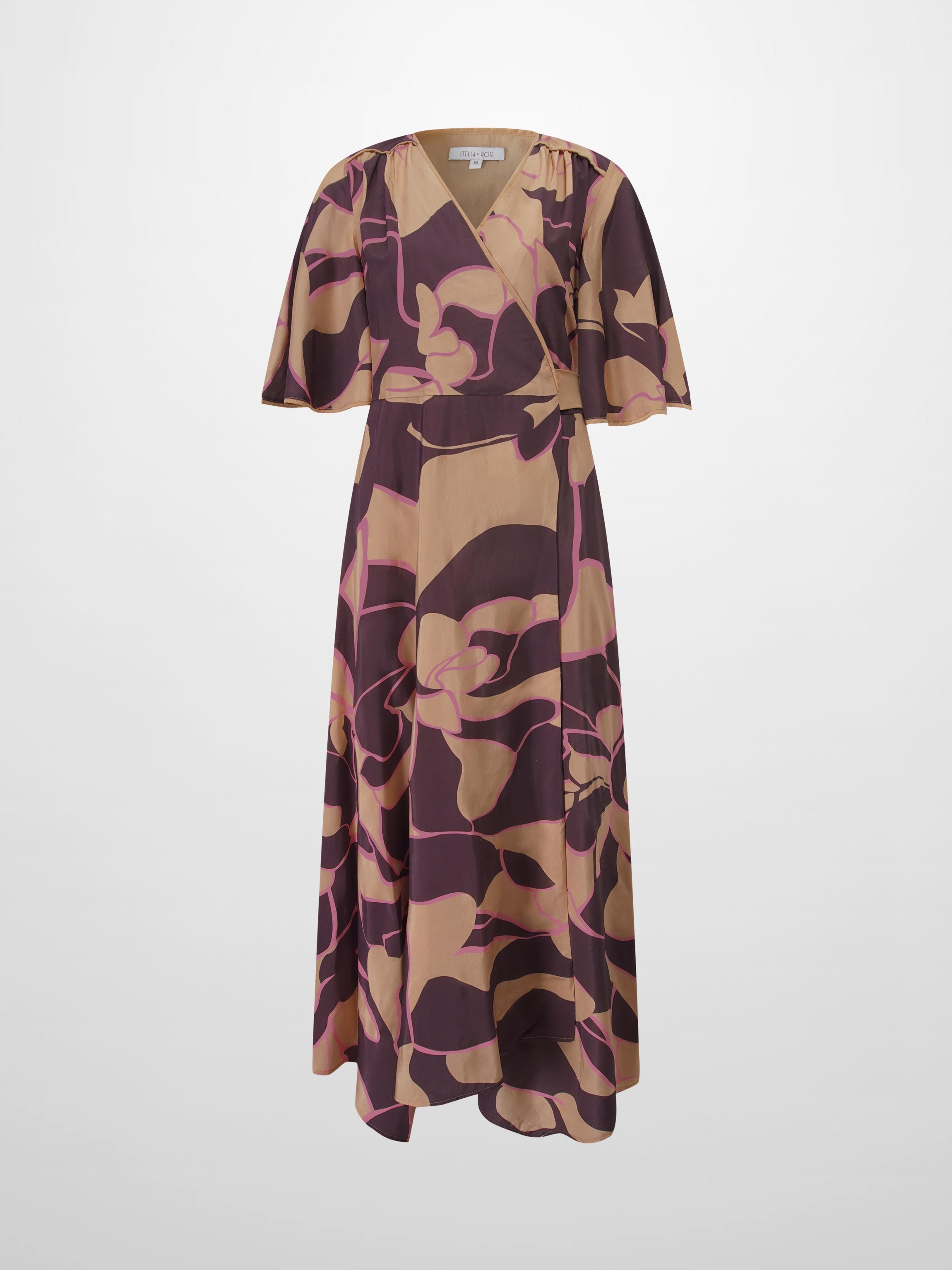 Flutter Sleeve Wrap Dress-Peach Floral