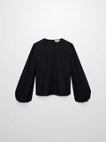 Bubble Sleeve Taffeta Top-Black