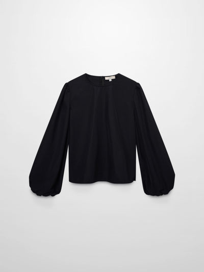 Bubble Sleeve Taffeta Top-Black