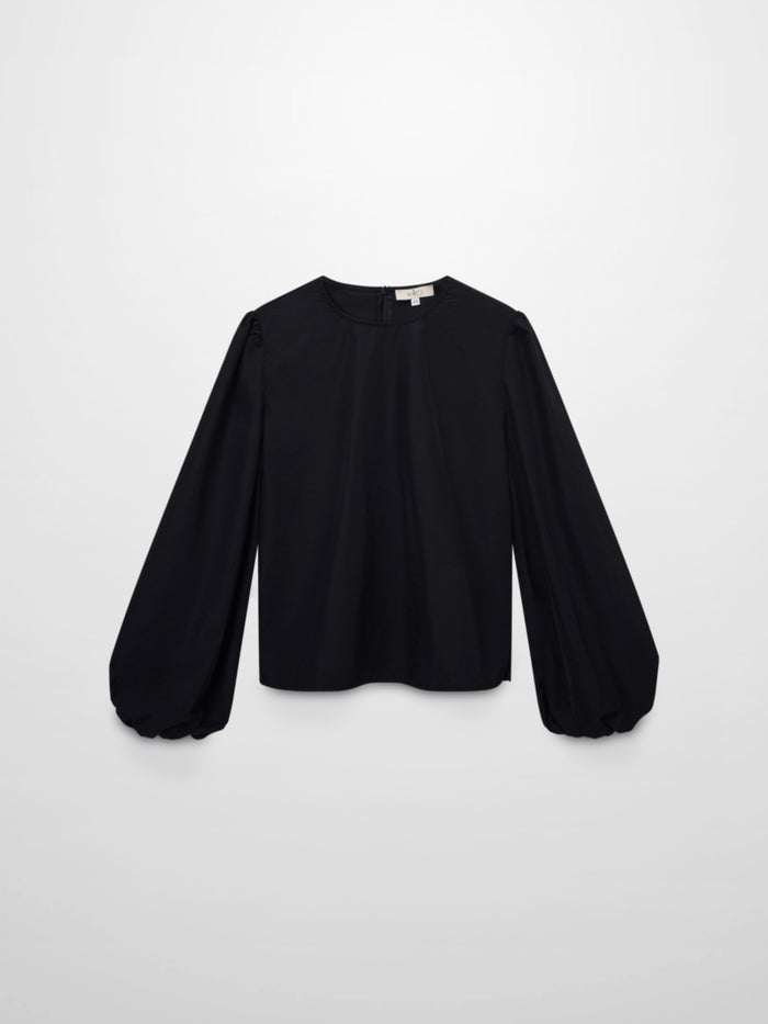 Bubble Sleeve Taffeta Top-Black
