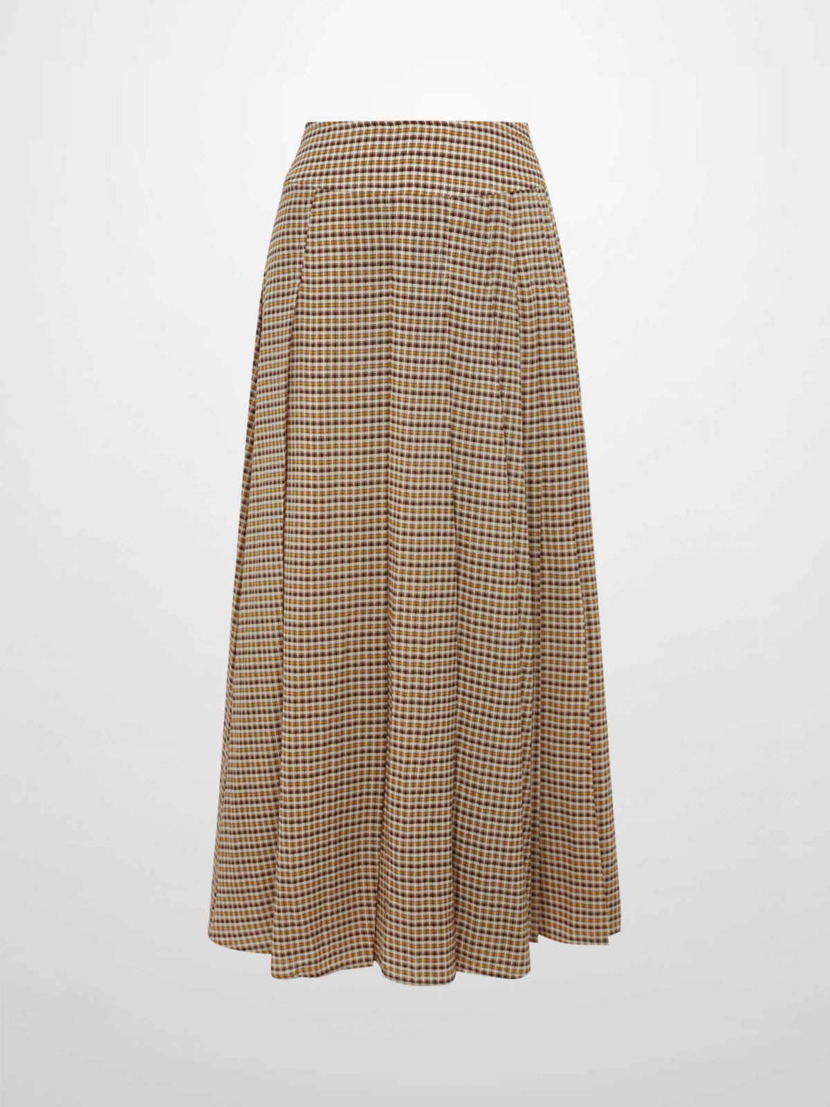 Plaid Stitch Down Pleat Skirt - Brown