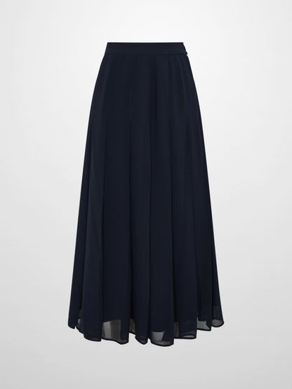 Chiffon Stitched Down Pleated Skirt - Navy