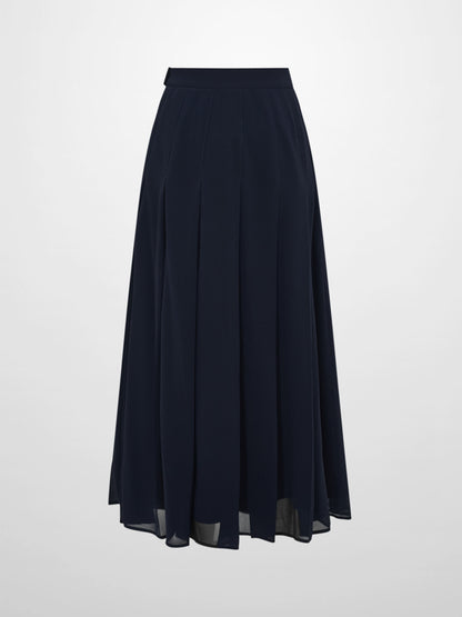 Chiffon Stitched Down Pleated Skirt - Navy