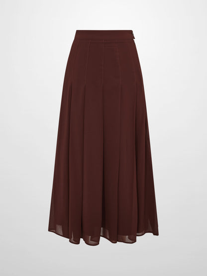 Chiffon Stitched Down Pleated Skirt - Brown