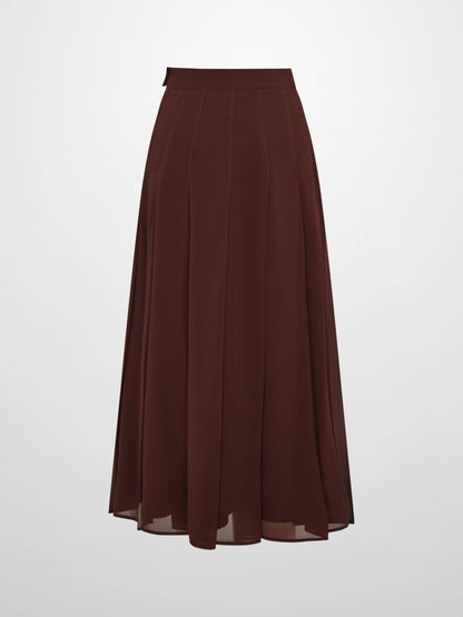 Chiffon Stitched Down Pleated Skirt - Brown