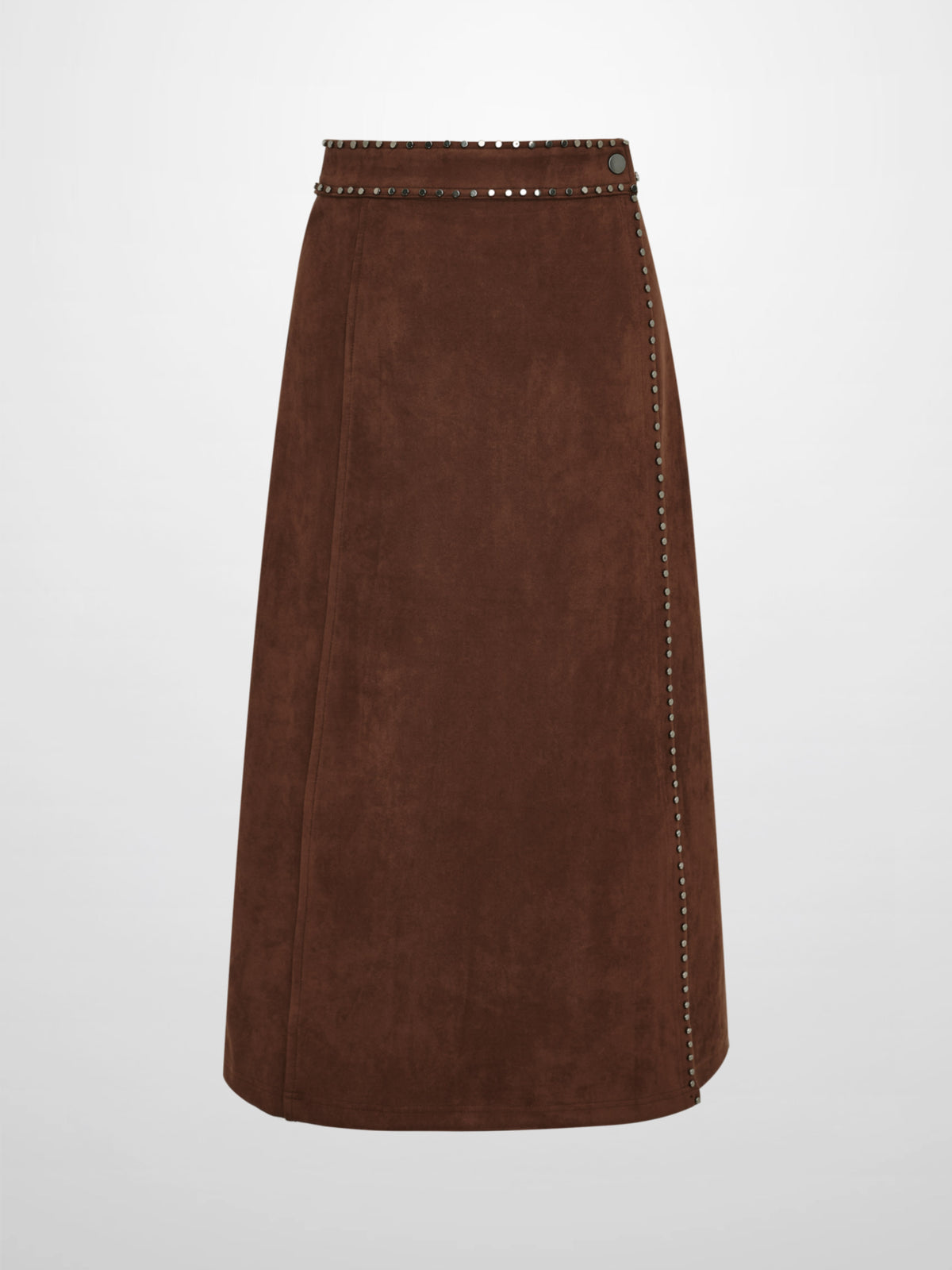 Faux Wrap Stud Skirt - Brown