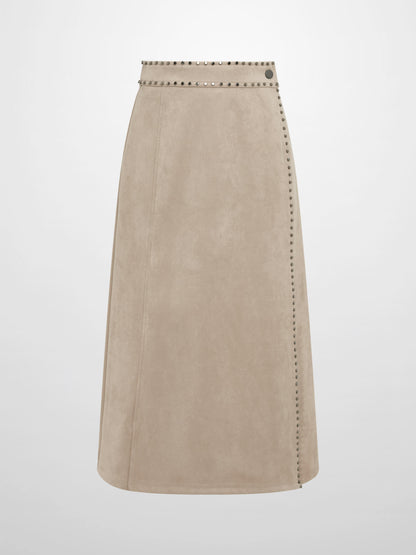 Faux Wrap Stud Skirt - Oatmeal