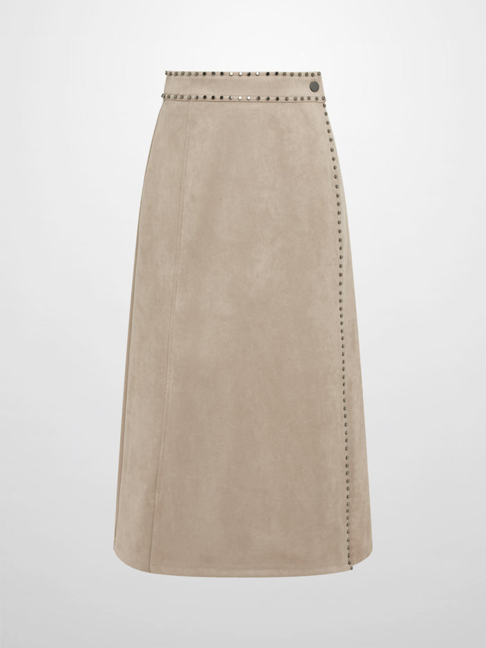 Faux Wrap Stud Skirt - Oatmeal