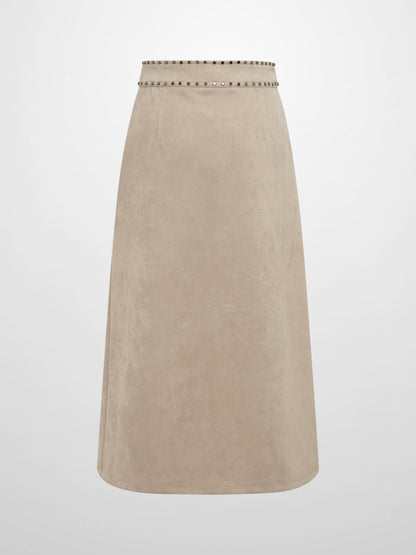 Faux Wrap Stud Skirt - Oatmeal