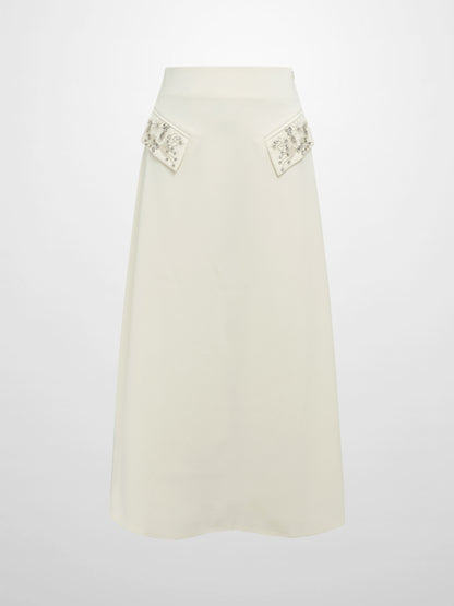 Aline Embelished Pocket Skirt - Cream