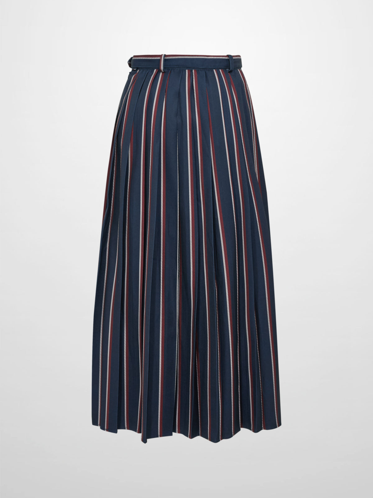 Pleated Waist Belted Skirt - Navy Stripe