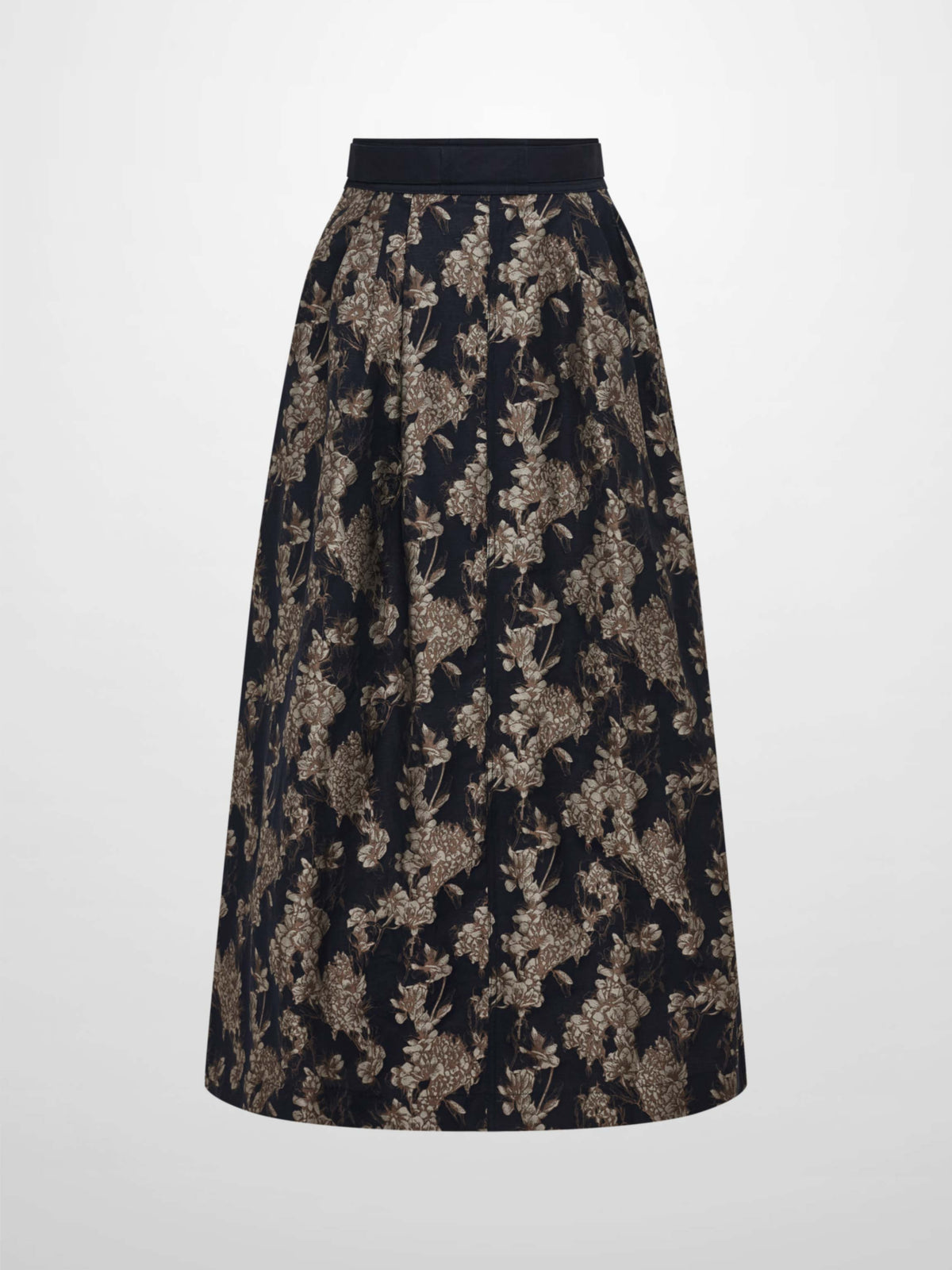 Brocade High Waist Belted Skirt - Navy Floral