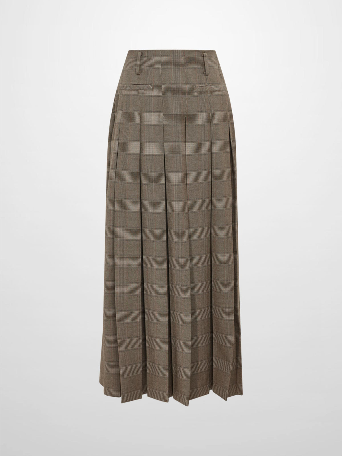 Pocket Design Yoke Pleated Skirt - Black/Tan Plaid