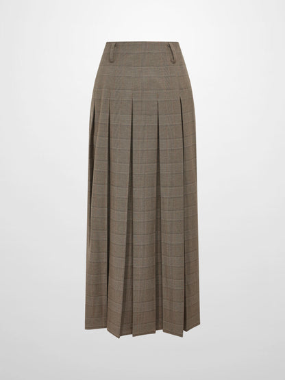 Pocket Design Yoke Pleated Skirt - Black/Tan Plaid
