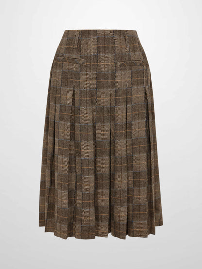 Plaid Pleat Pocket Skirt - Brown Plaid