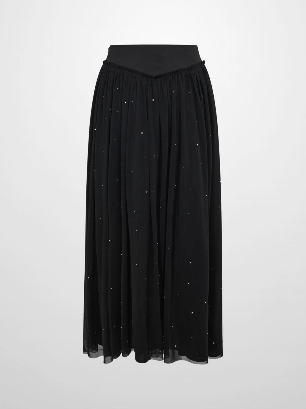 Rhinestone Embellished Mesh Skirt - Black