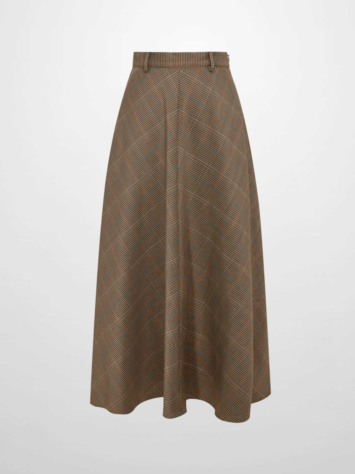 Full Circle Waisted Skirt - Brown Herringbone Plaid