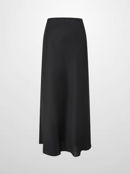 Linen Slip Skirt-Black