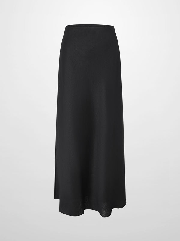 Linen Slip Skirt-Black