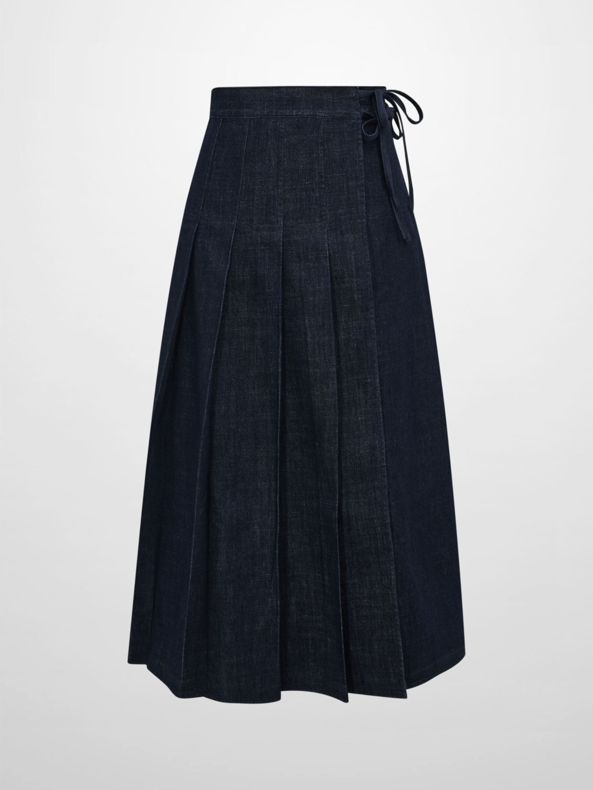 Faux Wrap Pleat Denim Skirt - Blue