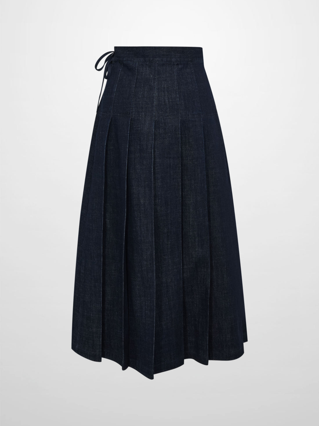 Faux Wrap Pleat Denim Skirt - Blue