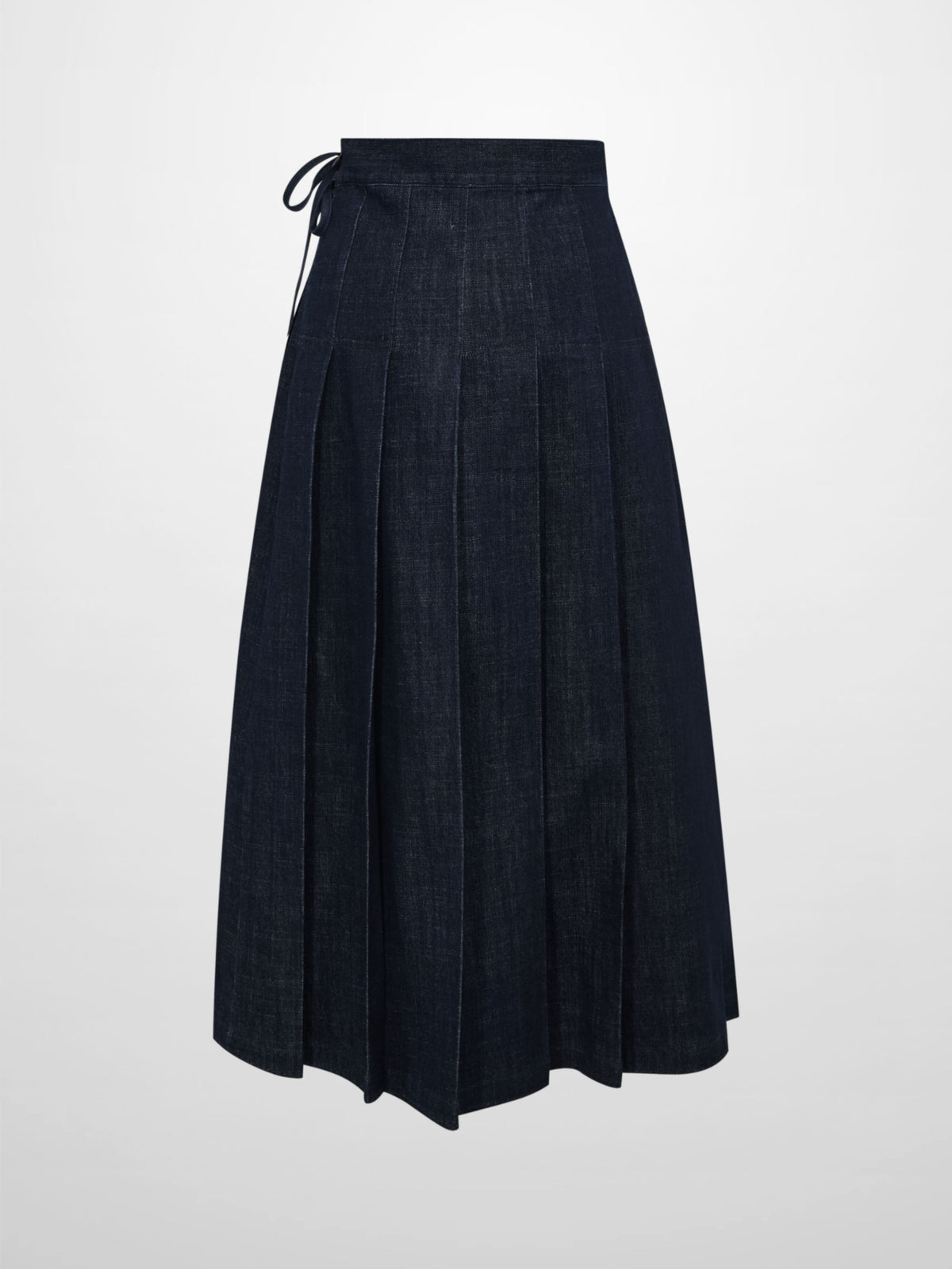 Faux Wrap Pleat Denim Skirt - Blue