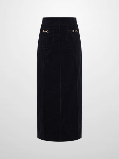 Chain Detail Corduroy Skirt - Navy