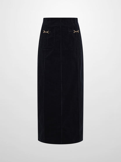 Chain Detail Corduroy Skirt - Navy