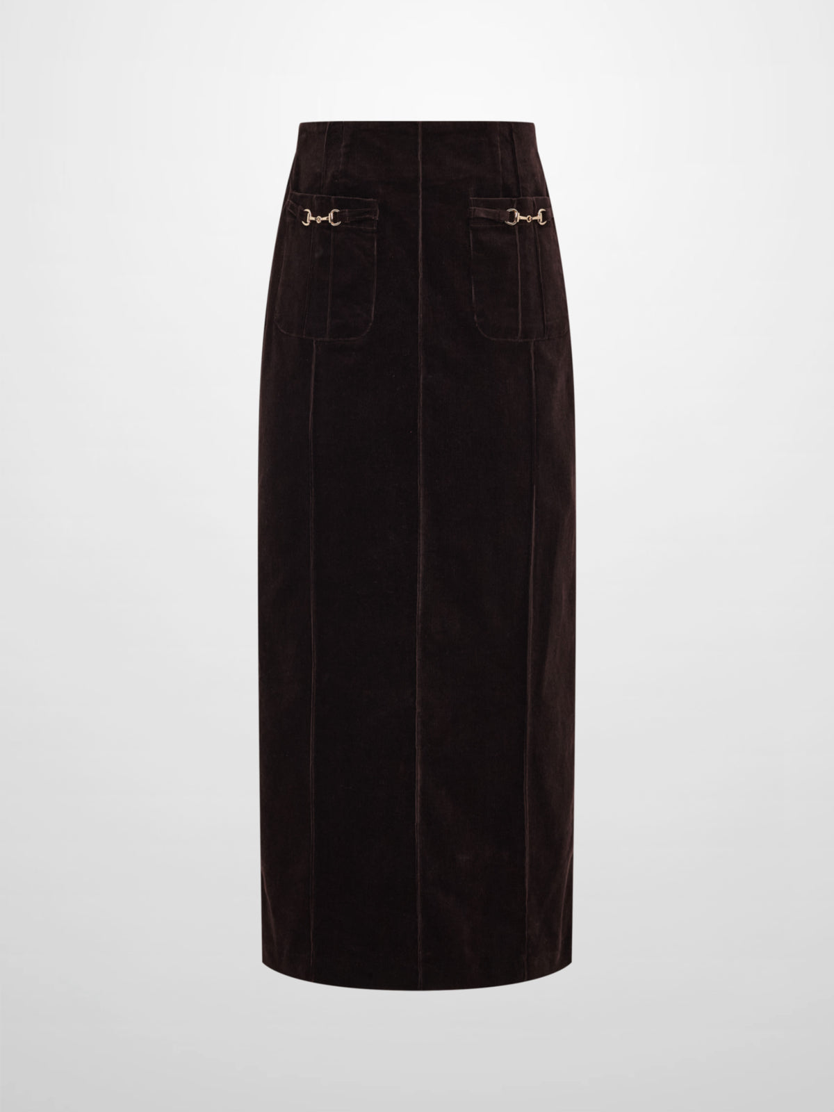 Chain Detail Corduroy Skirt - Brown