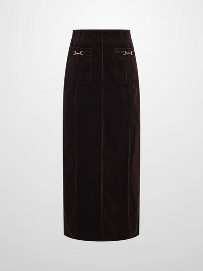 Chain Detail Corduroy Skirt - Brown