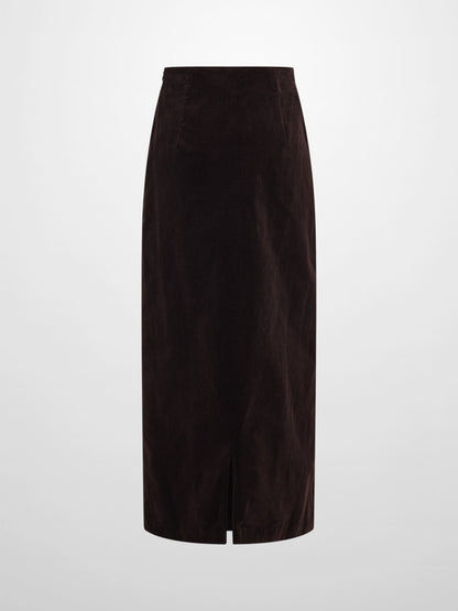 Chain Detail Corduroy Skirt - Brown
