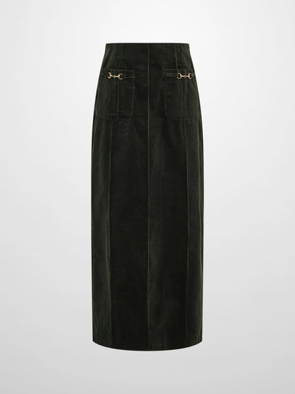 Chain Detail Corduroy Skirt - Emerald Green